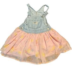 OshKosh Denim Look With Pink Floral Bottom Vestback Dress Size 3T Girls